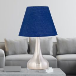 First Choice Lighting Set of 2 Romana - Brushed Chrome Touch Lamps with Navy Blue Shades in Silver - thumbnail 3