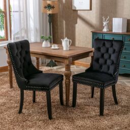 HomeTouch Angie 4 Lux Black Velvet Upholstered Kitchen Dining Chairs with Pull Knocker Back - Size: 4 Pack - thumbnail 5