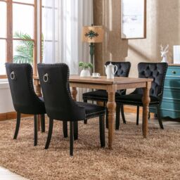 HomeTouch Angie 4 Lux Black Velvet Upholstered Kitchen Dining Chairs with Pull Knocker Back - Size: 4 Pack - thumbnail 2