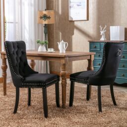 HomeTouch Angie 4 Lux Black Velvet Upholstered Kitchen Dining Chairs with Pull Knocker Back - Size: 4 Pack - thumbnail 3
