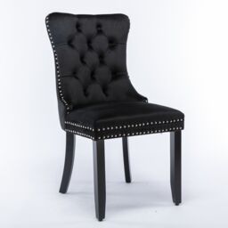 HomeTouch Angie 4 Lux Black Velvet Upholstered Kitchen Dining Chairs with Pull Knocker Back - Size: 4 Pack - thumbnail 6