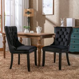 HomeTouch Angie 4 Lux Black Velvet Upholstered Kitchen Dining Chairs with Pull Knocker Back - Size: 4 Pack - thumbnail 4
