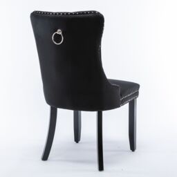HomeTouch Angie 4 Lux Black Velvet Upholstered Kitchen Dining Chairs with Pull Knocker Back - Size: 4 Pack - thumbnail 9