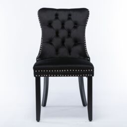 HomeTouch Angie 4 Lux Black Velvet Upholstered Kitchen Dining Chairs with Pull Knocker Back - Size: 4 Pack - thumbnail 8