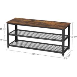 VASAGLE Industrial Shoe Storage Bench Steel Structure Design with Shelves in Brown - thumbnail 3