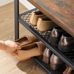 VASAGLE Industrial Shoe Storage Bench Steel Structure Design with Shelves in Brown - thumbnail 4