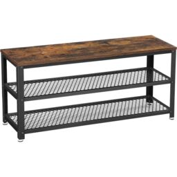 VASAGLE Industrial Shoe Storage Bench Steel Structure Design with Shelves in Brown - thumbnail 7