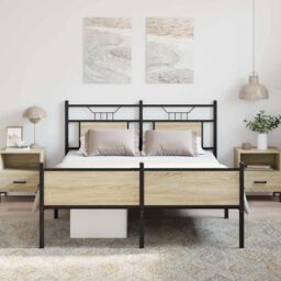 Berkfield Home Bed Frame without Mattress Sonoma Oak 140x190 cm Engineered Wood in Brown - thumbnail 4