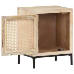 Berkfield Home Beautiful Bedside Cabinet 40x30x50 cm Solid Mango Wood & Natura in Light Brown - Size: 40 x 30 x 50 cm - thumbnail 1