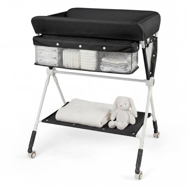 Costway Portable Baby Changing Table Foldable Diaper Changing Station in Black - image 1