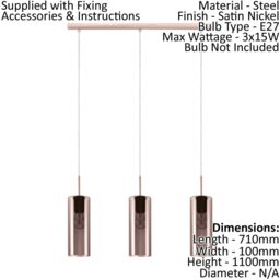 Loops Pendant Light Satin Nickel Shade Copper Coloured Glass Vaporized Bulb E27 3x15W - thumbnail 2