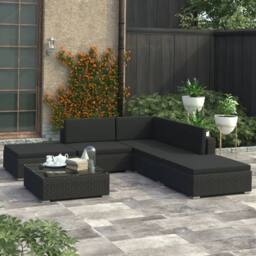 Berkfield Home 6 Piece Garden Lounge Set with Cushions Poly Rattan Black