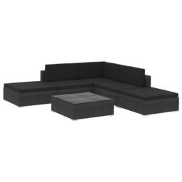 Berkfield Home 6 Piece Garden Lounge Set with Cushions Poly Rattan Black - thumbnail 2
