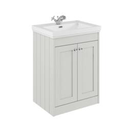Balterley 600mm Floor Standing 2 Door Unit, Classic Basin 1 Tap Hole - White - thumbnail 1