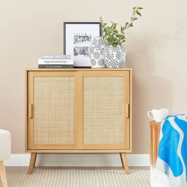 Wyld and Coco Light Brown Rattan Sideboard Two-Door Storage Cabinet - image 1