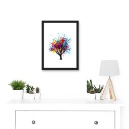 Artery8 Paint Splat Abstract Tree Rainbow Picture Artwork Framed Wall Art Print A4 in Black - thumbnail 2