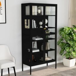 Berkfield Home Display Cabinet Black 90x40x180 cm Steel & Tempered Glass - Size: 90 x 40 x 180 cm