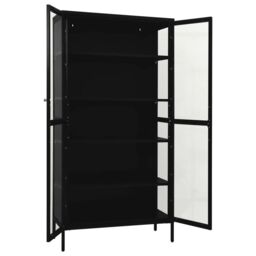 Berkfield Home Display Cabinet Black 90x40x180 cm Steel & Tempered Glass - Size: 90 x 40 x 180 cm - thumbnail 6