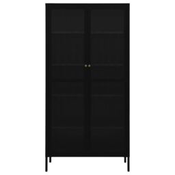 Berkfield Home Display Cabinet Black 90x40x180 cm Steel & Tempered Glass - Size: 90 x 40 x 180 cm - thumbnail 3