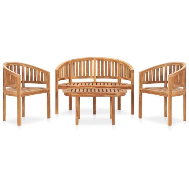 Berkfield Home 4 Piece Banana Garden Lounge Set Solid Teak Wood in Brown - image 1