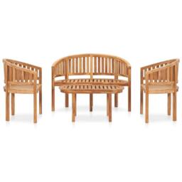 Berkfield Home 4 Piece Banana Garden Lounge Set Solid Teak Wood in Brown - thumbnail 2
