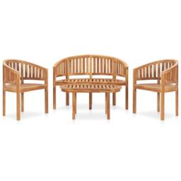 Berkfield Home 4 Piece Banana Garden Lounge Set Solid Teak Wood in Brown - thumbnail 1