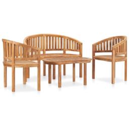 Berkfield Home 4 Piece Banana Garden Lounge Set Solid Teak Wood in Brown - thumbnail 3