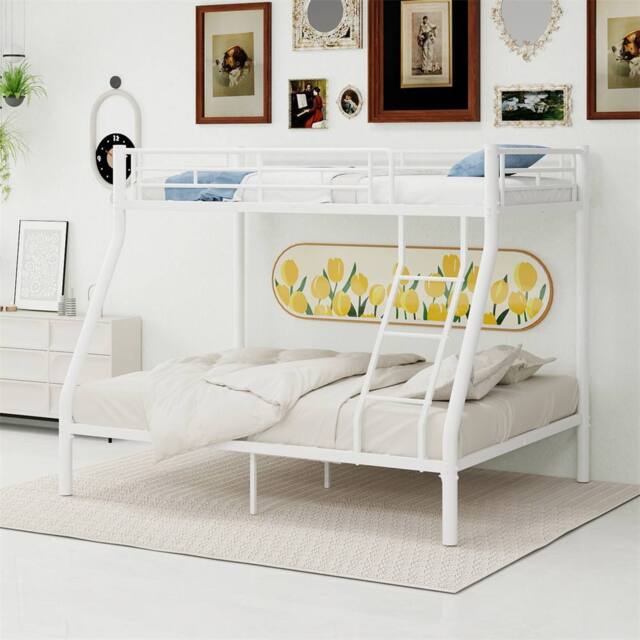 Direct Wicker Single Metal Bunk Bed with Ladder & Guardrails for Adults & Kids in White - image 1