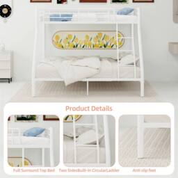 Direct Wicker Single Metal Bunk Bed with Ladder & Guardrails for Adults & Kids in White - thumbnail 5
