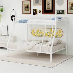Direct Wicker Single Metal Bunk Bed with Ladder & Guardrails for Adults & Kids in White - thumbnail 1