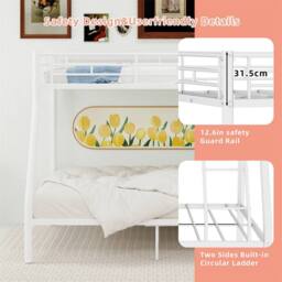 Direct Wicker Single Metal Bunk Bed with Ladder & Guardrails for Adults & Kids in White - thumbnail 3