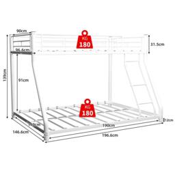 Direct Wicker Single Metal Bunk Bed with Ladder & Guardrails for Adults & Kids in White - thumbnail 2