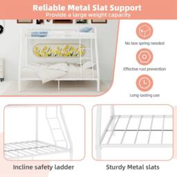 Direct Wicker Single Metal Bunk Bed with Ladder & Guardrails for Adults & Kids in White - thumbnail 4