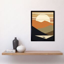 "Artery8 Wall Art Print Lakeside Mountain Sunset Boho Minimalism Landscape Art Framed in Black - Size: W12"" x H16""" - thumbnail 2