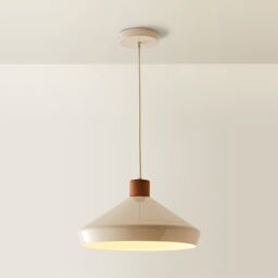 ValueLights Parker Gloss with Walnut Wood Dome Adjustable Ceiling Pendant Light in Cream - thumbnail 3