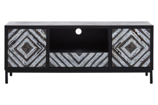 Orsina Geometric Pattern Media Unit, Durable Livingroom TV Unit, Strorage Modern TV Stand With Storage in Black - image 1