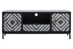 Orsina Geometric Pattern Media Unit, Durable Livingroom TV Unit, Strorage Modern TV Stand With Storage in Black