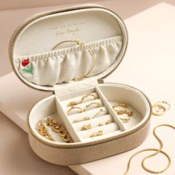 Lisa Angel Women's Floral Embroidered Oval Jewellery Box in Beige - thumbnail 2