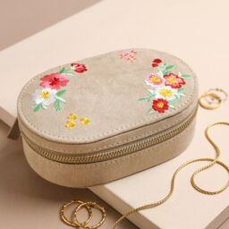 Lisa Angel Women's Floral Embroidered Oval Jewellery Box in Beige