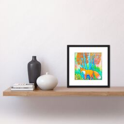 Artery8 Fox in Woods Trees Forest Vibrant Colours Orange Splatter Watercolour Painting Square Wooden Framed Wall Art Print Picture 8X8 Inch in Black - thumbnail 2