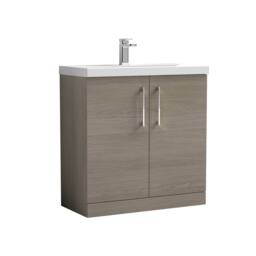 Balterley Bathroom 2 Soft Close Door, Floor Vanity Unit Basin, Solace Oak, 800mm in Brown - thumbnail 1