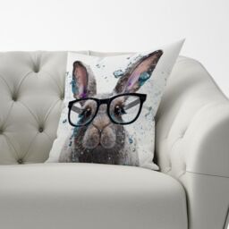 Warren Reed - Designer Rabbit Splashart Cushions in Grey - Size: 60 cm x 60 cm - thumbnail 3