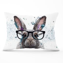 Warren Reed - Designer Rabbit Splashart Cushions in Grey - Size: 60 cm x 60 cm - thumbnail 1