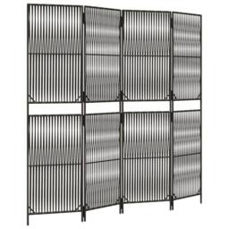 Berkfield Home Room Divider 4 Panels Grey Poly Rattan - thumbnail 2