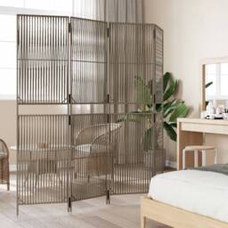 Berkfield Home Room Divider 4 Panels Grey Poly Rattan - thumbnail 3