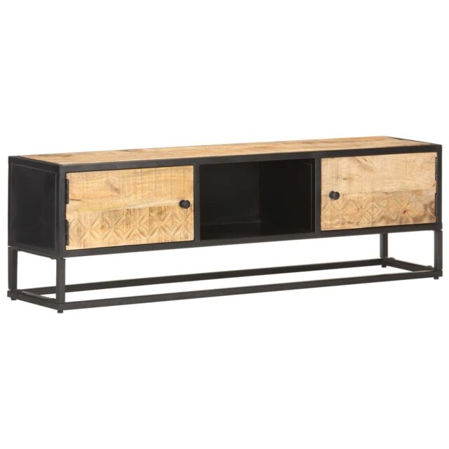 Berkfield Home TV Cabinet with Carved Door 130x30x40 cm Rough Mango Wood in Brown - Size: 130 x 30 x 40 cm - image 1