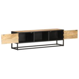 Berkfield Home TV Cabinet with Carved Door 130x30x40 cm Rough Mango Wood in Brown - Size: 130 x 30 x 40 cm - thumbnail 2