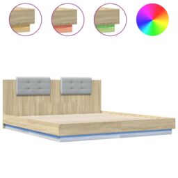 Berkfield Home Bed Frame with LED without Mattress Sonoma Oak 180x200 cm Super King in Brown - thumbnail 2