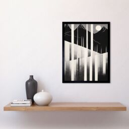 "Artery8 Wall Art Print Abstract Mountain Landscape Lake Sunrise Linocut Art Framed in Black - Size: W12"" x H16""" - thumbnail 2
