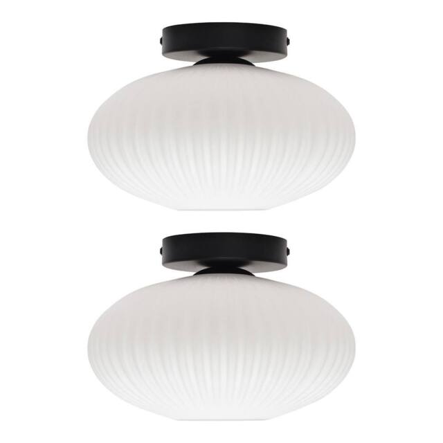 First Choice Lighting Set of 2 Baton - White Ribbed Oval Glass Black Ceiling Lights - image 1